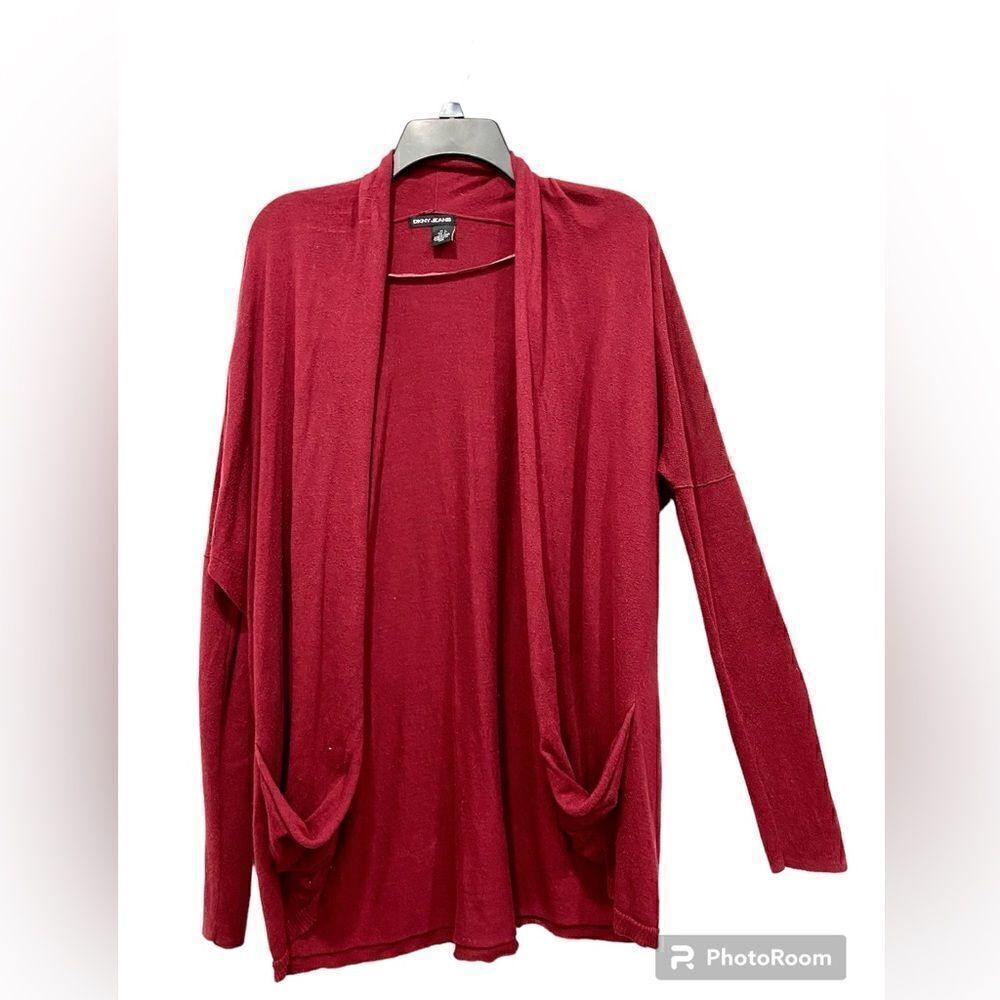 DKNJ Jeans burgundy long sleeve cardigan deep front pockets size S (3x$15)